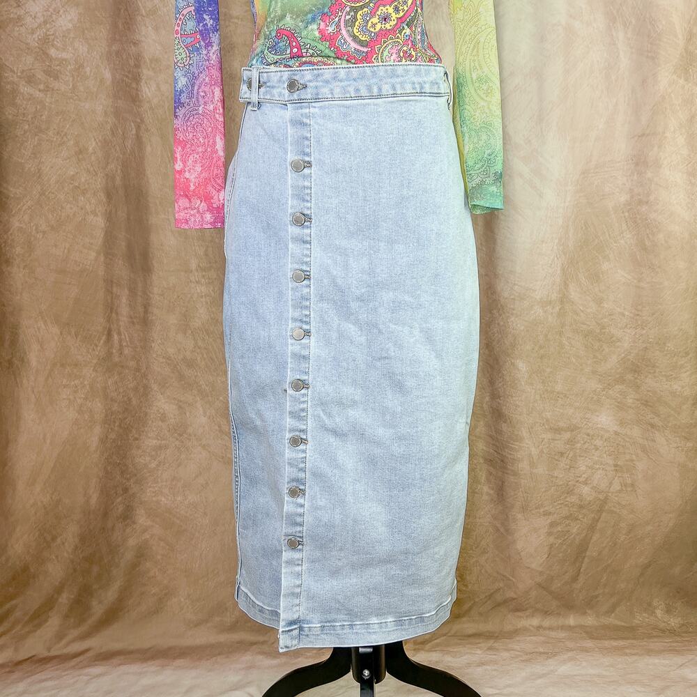 Oat New York Denim Button Up Maxi Skirt Blue Boho Teacher Peasant Academia NWT - Picture 2 of 7